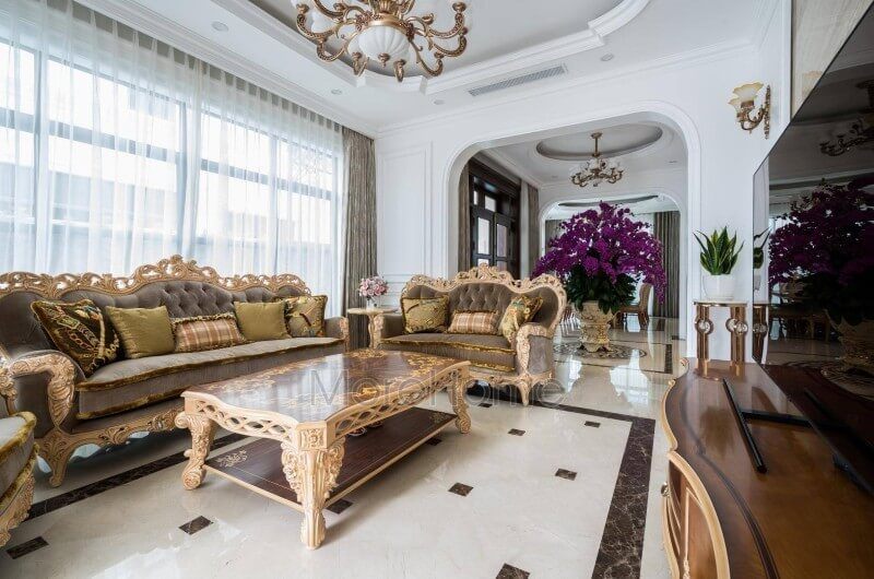Công trình công trình thi công nội thất phòng khách cổ điển luxury cao cấp ở biệt thự Vinhomes Imperia Hải Phòng